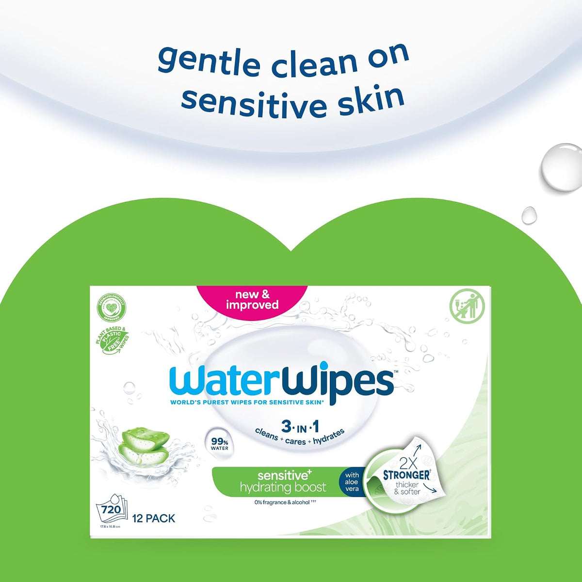 WaterWipes Sensitive+ Hydrating Boost Wipes – 12 Pack | 99% Purified Water | Unscented