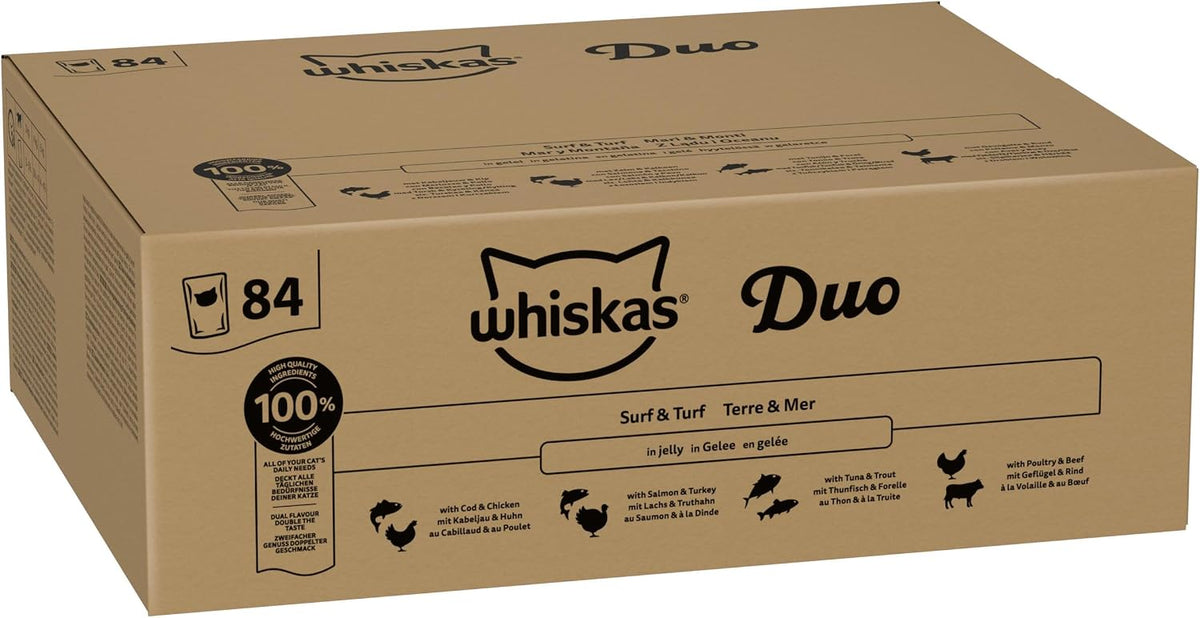 WHISKAS 1+ Adult Tasty Duo in Jelly – Surf & Turf 84 x 85g
